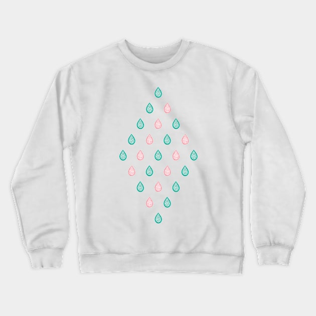 Turquoise blue and coral pink raindrops Crewneck Sweatshirt by Savousepate